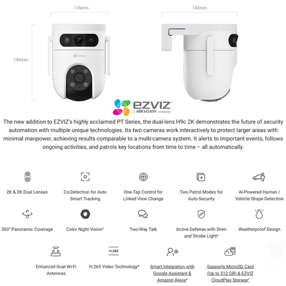 EZVIZ H9c 2K Dual-Lens Pan & Tilt Wi-Fi Camera