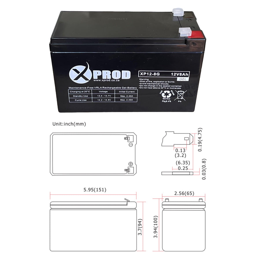 Xprod 12v 8ah Gel Battery Securityking 1875